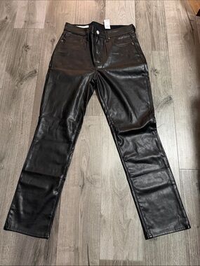 GAP Black Faux Leather Straight-Leg Pants